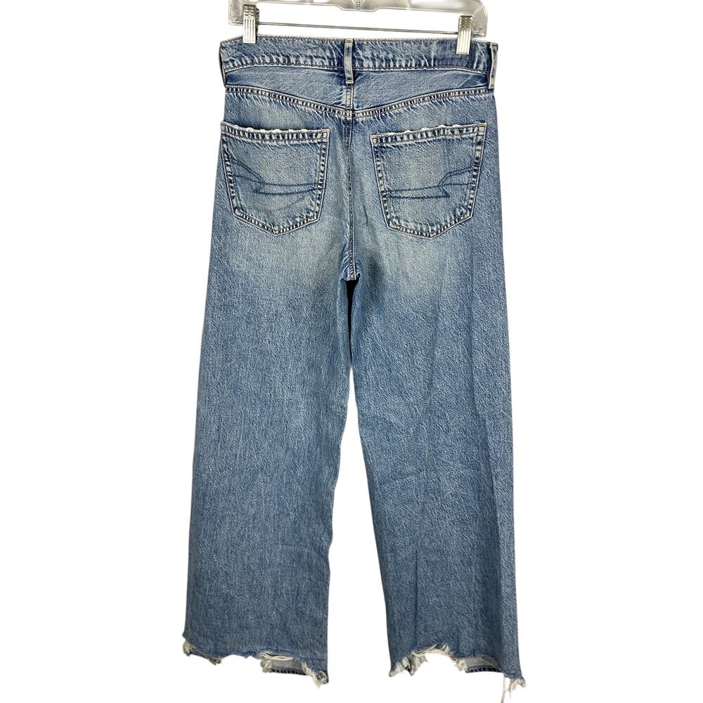American Eagle High Rise Baggy Wide Leg Raw Hem Distressed 90s Y2K Baggy Jeans 2 - Picture 2 of 7